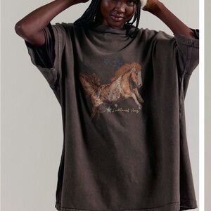 Free People Dark Brown Horse Graphic Tee